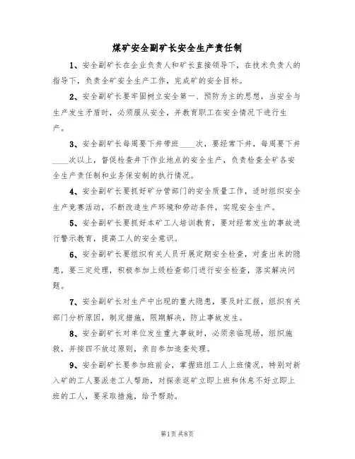 煤矿安全副矿长安全生产责任制（5篇）