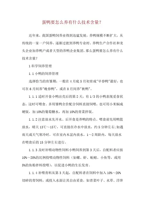 蛋鸭要怎么养有什么技术含量？
