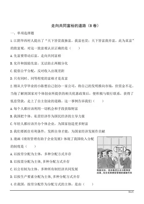 政治九年级人教新课标3.7.2走向共同富裕的道路同步训练B
