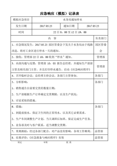 应急模拟演练记录表-停水