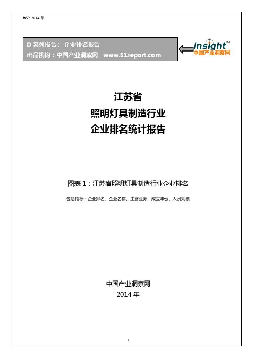 江苏省照明灯具制造行业企业排名统计报告