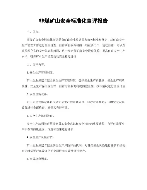 非煤矿山安全标准化自评报告