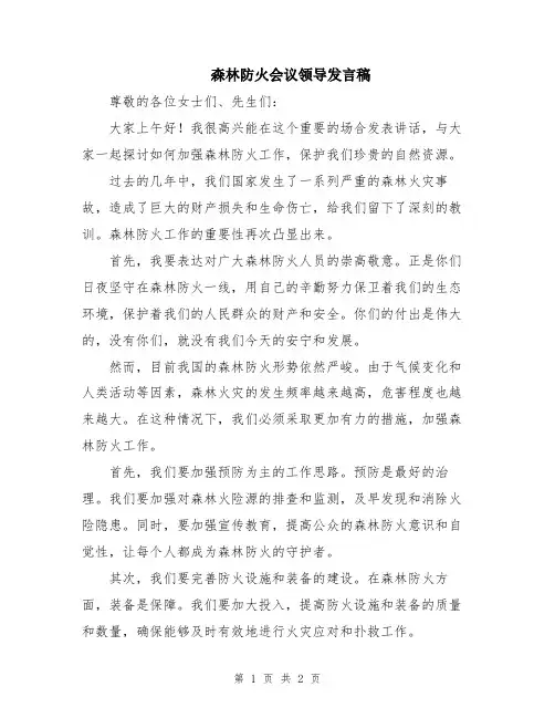 森林防火会议领导发言稿