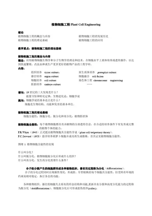 植物细胞工程Plant Cell Engineering