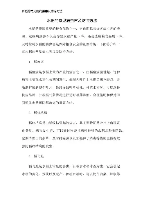 水稻的常见的病虫害及防治方法