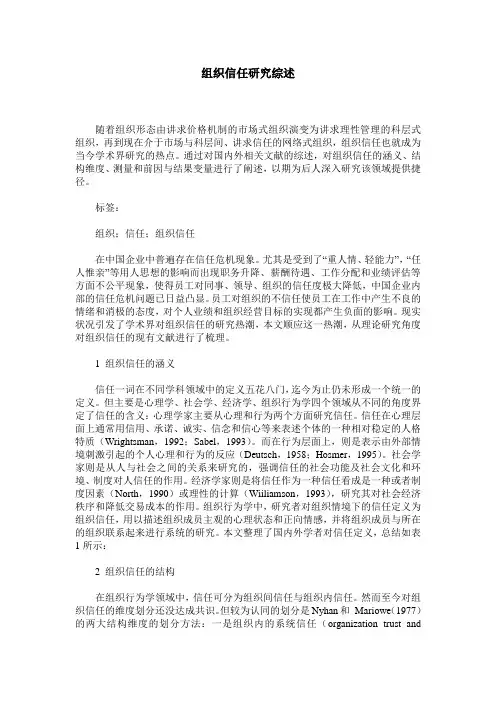 组织信任研究综述