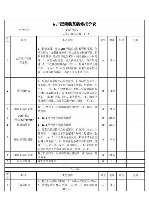 装修初步报价表