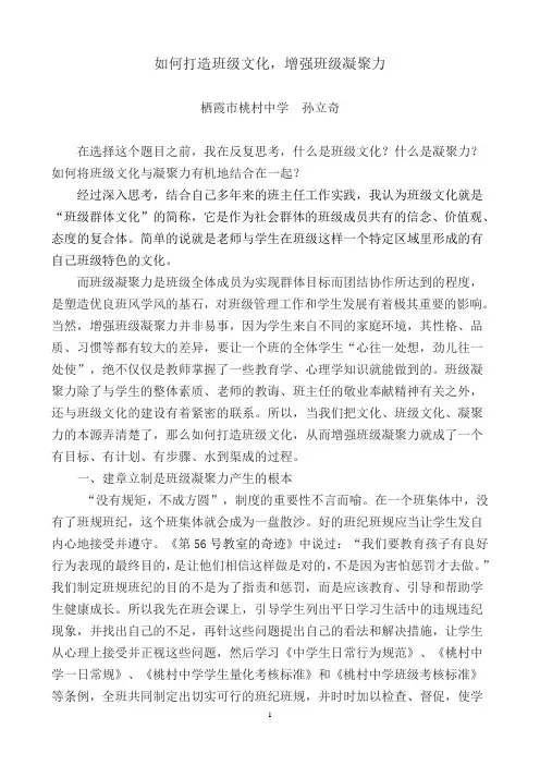 如何打造班级文化,增强学生凝聚力(演讲稿)