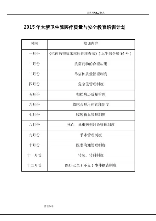 2016医疗质量及安全教育培训记录文本