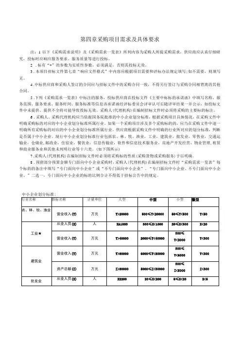 第四章采购项目需求及具体要求