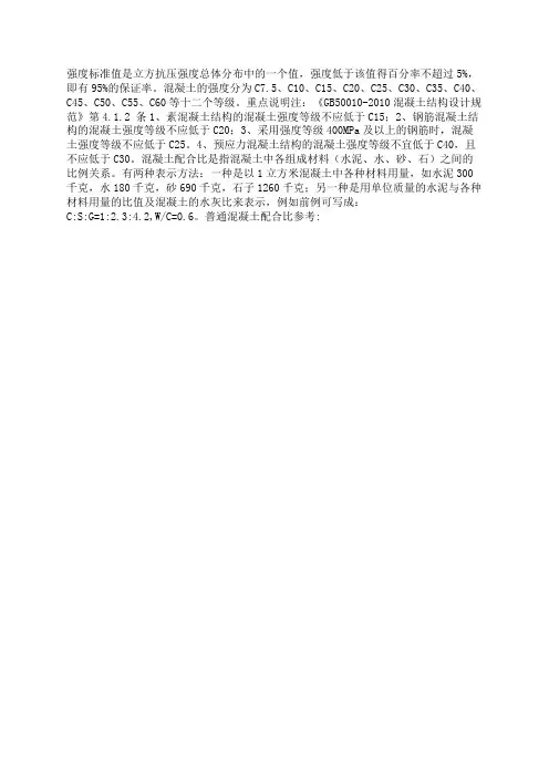 常规C10、C15、C20、C25、C30混凝土配合比