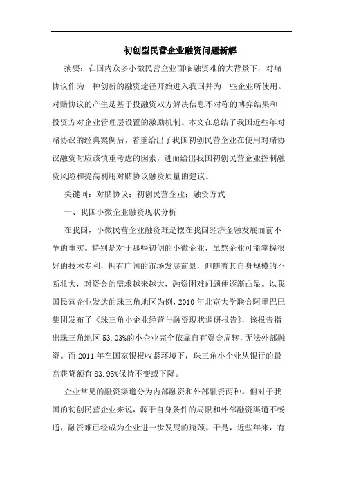 初创型民营企业融资问题新解