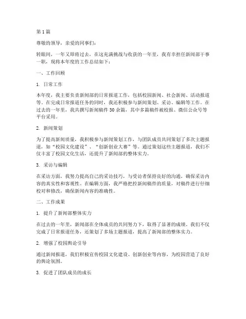 新闻部干事年度总结(3篇)