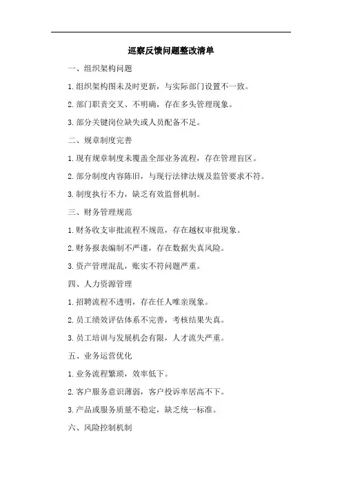 巡察反馈问题整改清单