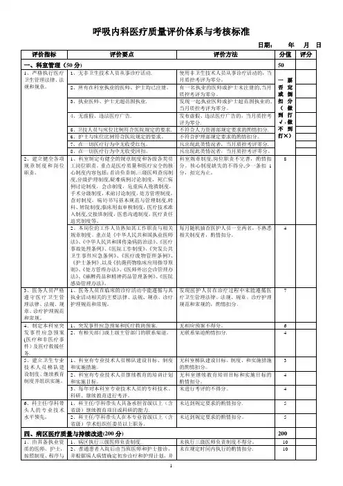 呼吸内科医疗质量评价体系与考核标准