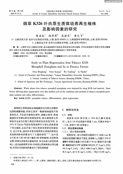 烟草K326叶肉原生质体培养再生植株及影响因素的研究