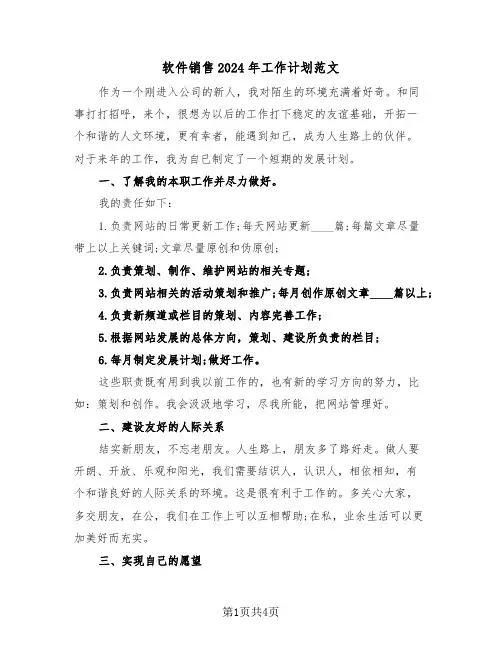 软件销售2024年工作计划范文（二篇）