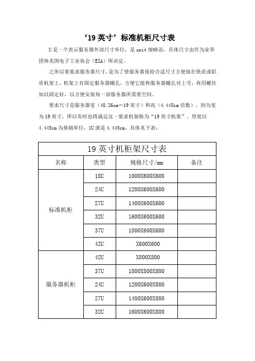 标准机柜尺寸表