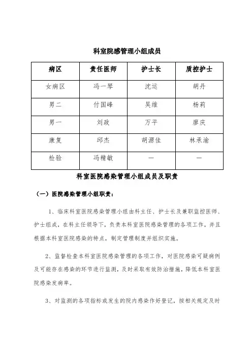 科室院感管理小组成员及职责