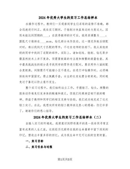 2024年优秀大学生的实习工作总结样本（3篇）