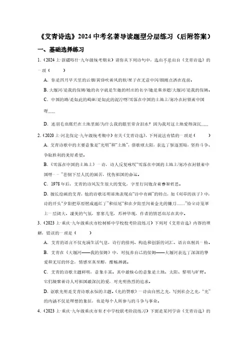 《艾青诗选》2024中考名著导读题型分层练习(后附答案)