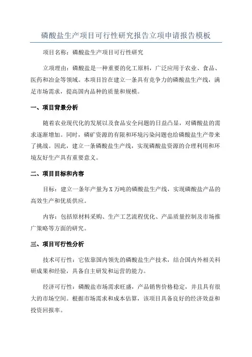 磷酸盐生产项目可行性研究报告立项申请报告模板