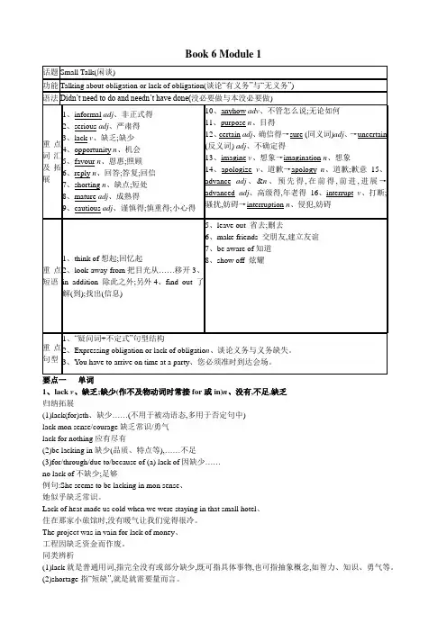 外研版顺序选修6模块1语言点及语法点整理