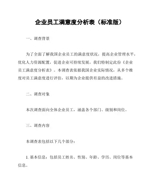 企业员工满意度分析表(标准版)
