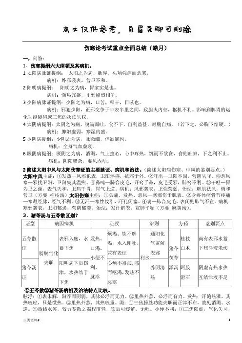 伤寒论考试重点全面总结(借鉴相关)
