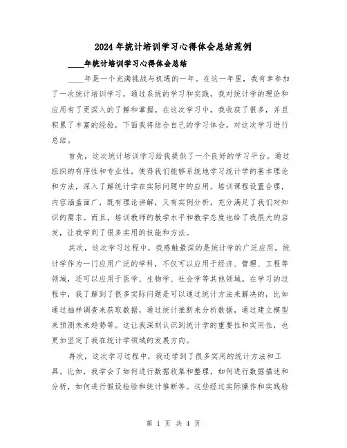 2024年统计培训学习心得体会总结范例(2篇)