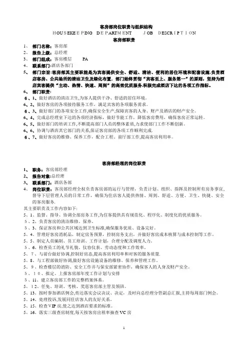 酒店客房部岗位职责与组织结构制度全套1【可编辑范本】