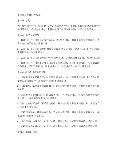 用电处罚管理制度范本
