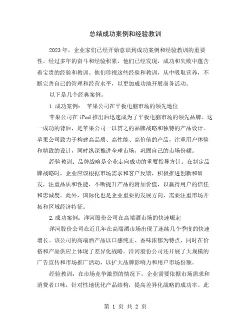 总结成功案例和经验教训