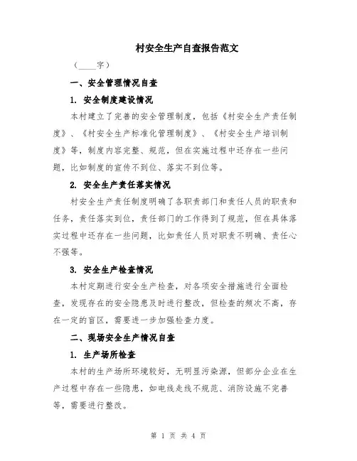 村安全生产自查报告范文