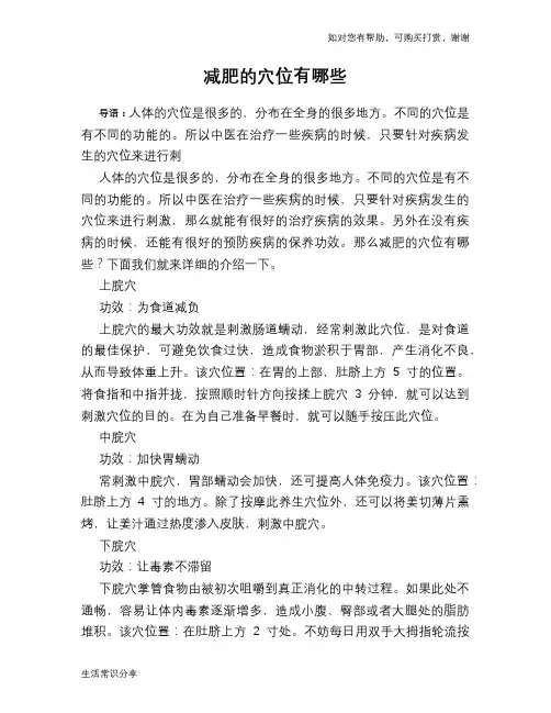 减肥的穴位有哪些