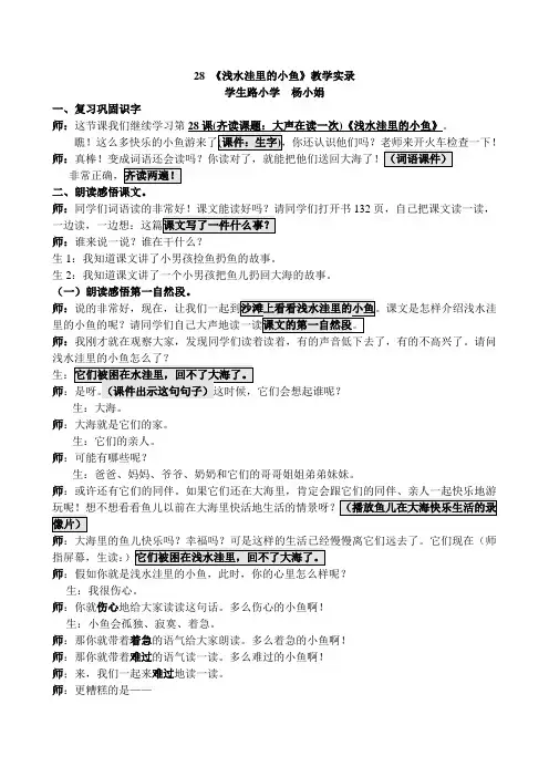 浅水洼里的小鱼  优质课 教学实录