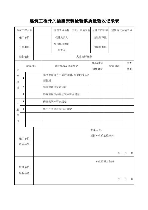 建筑工程开关插座安装检验批质量验收记录表模板