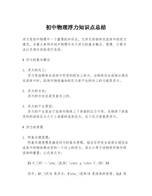 初中物理浮力知识点总结