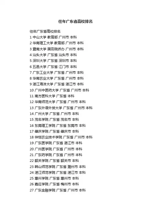 往年广东省高校排名