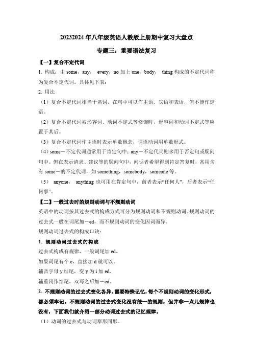 期中复习专题三语法复习人教版八年级英语上册(1)