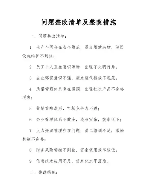 问题整改清单及整改措施