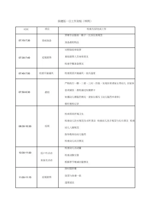 幼儿园保健医一日工作流程