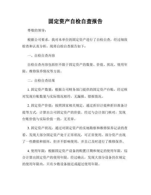 固定资产自检自查报告
