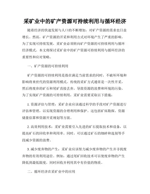 采矿业中的矿产资源可持续利用与循环经济