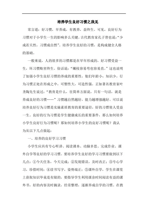 培养学生良好习惯之我见