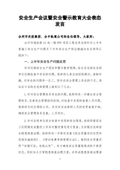 2020年安全生产表态发言 (新)