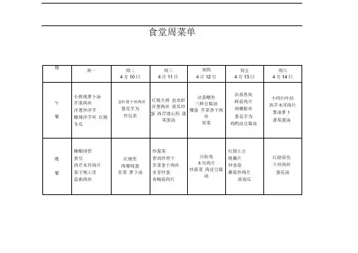 食堂每周搭配菜谱