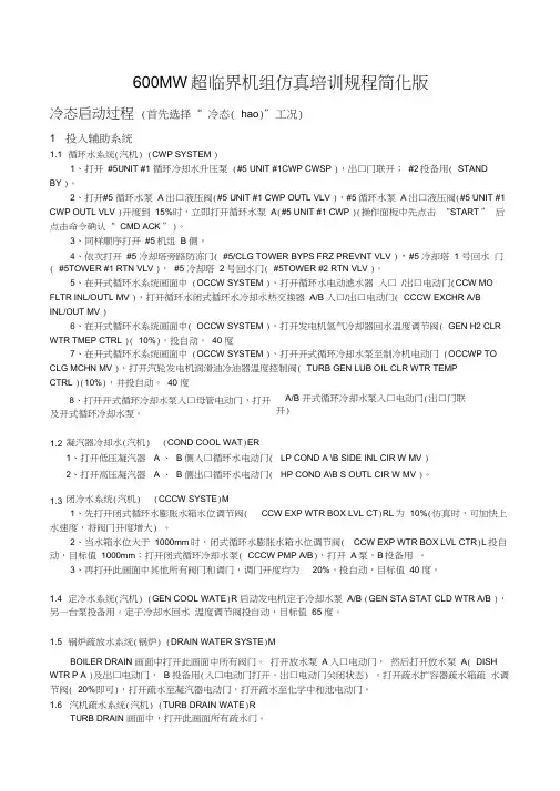 600MW仿真机培训规程简化版