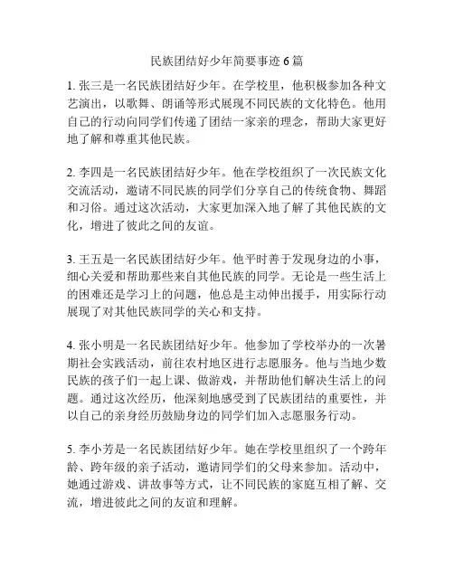 民族团结好少年简要事迹6篇
