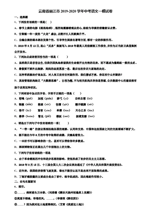 云南省丽江市2019-2020学年中考语文一模试卷含解析